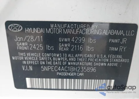 2011 Hyundai Sonata Se из США, поврежденный, VIN 5NPEC4AC1BH235896